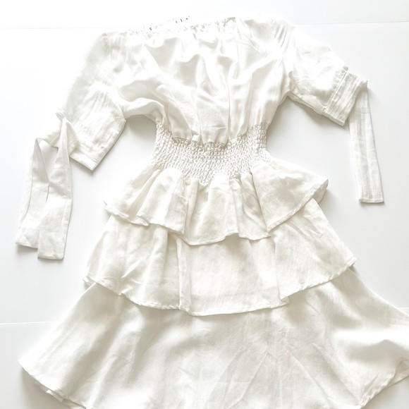 Lioness White Linen-Blend Ruffle 'Cuban' Dress M - Picture 5 of 15